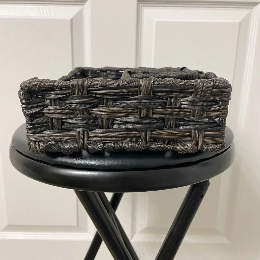 Dark Brown Woven Storage Basket Organizer – 4 Compartments, 11”x7”x4”
